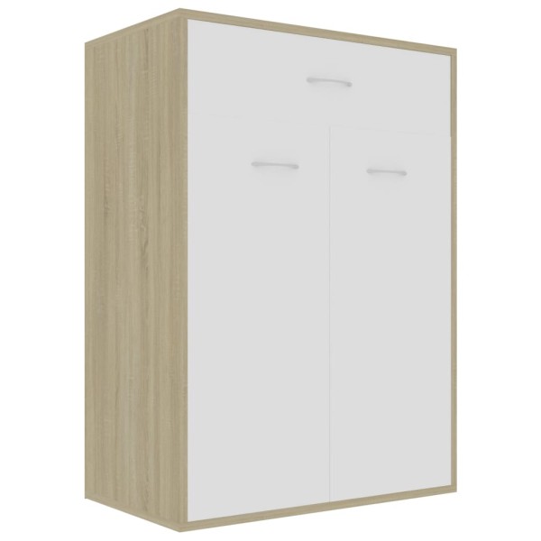 Mueble zapatero de contrachapada blanco y roble 60x35x84 cm