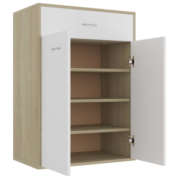 Mueble zapatero de contrachapada blanco y roble 60x35x84 cm