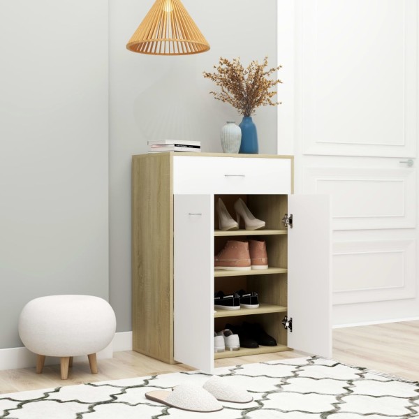 Mueble zapatero de contrachapada blanco y roble 60x35x84 cm