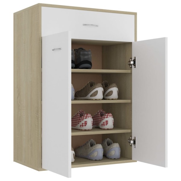 Mueble zapatero de contrachapada blanco y roble 60x35x84 cm