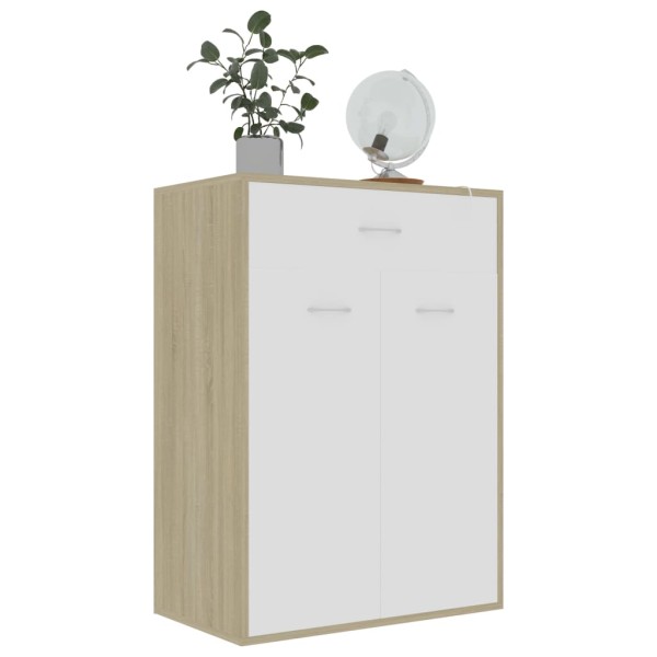 Mueble zapatero de contrachapada blanco y roble 60x35x84 cm