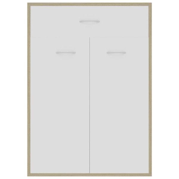 Mueble zapatero de contrachapada blanco y roble 60x35x84 cm