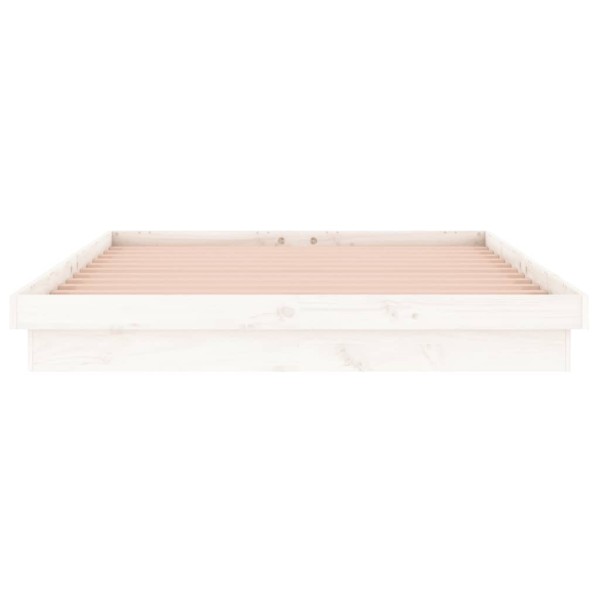 Estructura de cama con LED madera maciza blanco 135x190 cm