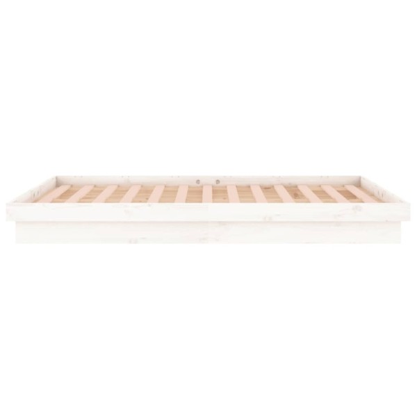 Estructura de cama con LED madera maciza blanco 135x190 cm