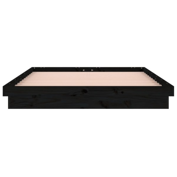 Estructura de cama con LED de madera maciza negra 140x200 cm