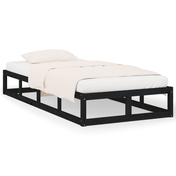 Estructura de cama individual de madera maciza negra 90x190 cm