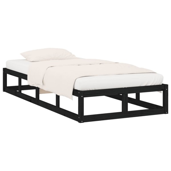 Estructura de cama individual de madera maciza negra 90x190 cm