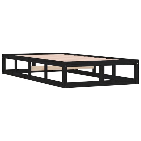 Estructura de cama individual de madera maciza negra 90x190 cm