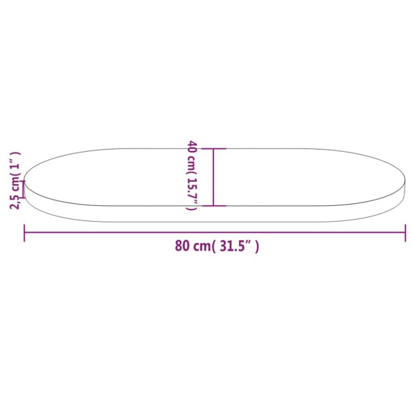 Tablero de mesa ovalado madera maciza de pino 80x40x2,5 cm