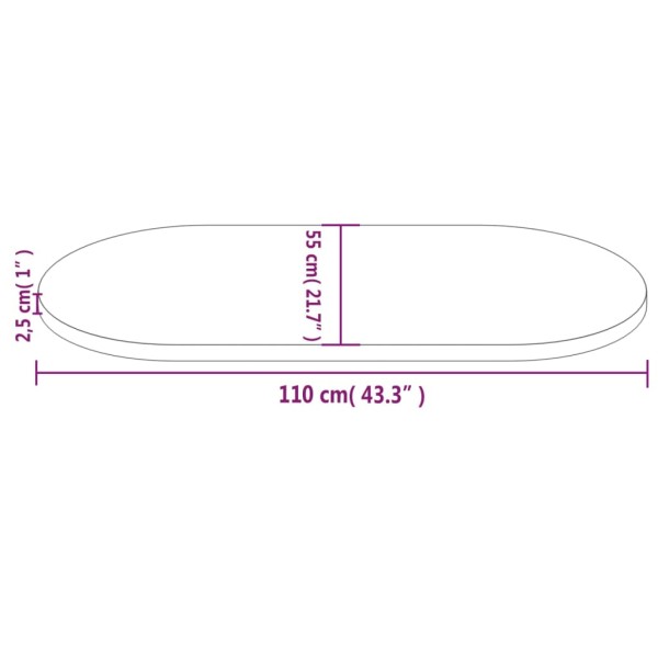 Tablero de mesa ovalado madera maciza de pino 110x55x2,5 cm