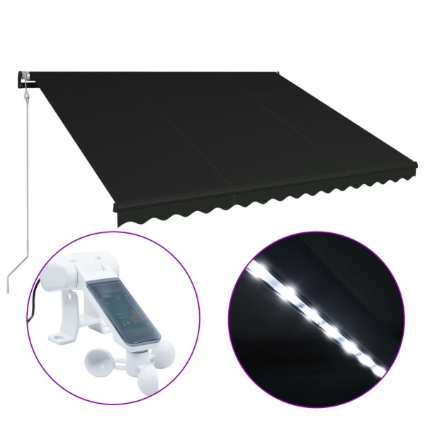 Toldo retráctil LED y sensor de viento gris antracita 450x300cm