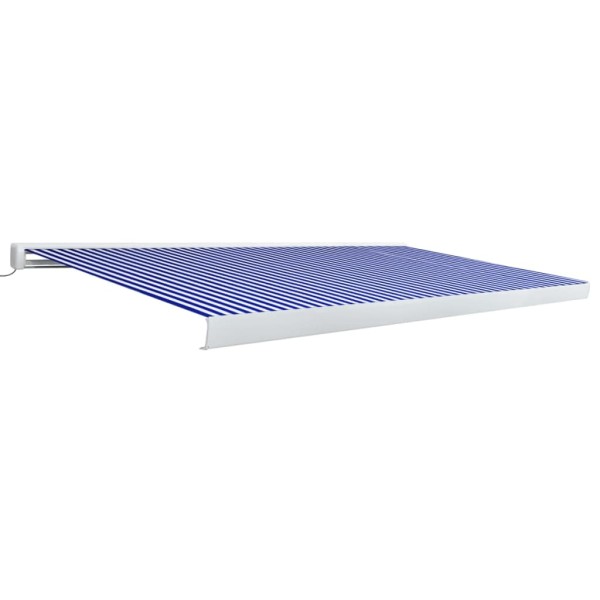 Toldo de carrete motorizado azul y blanco 500x300 cm