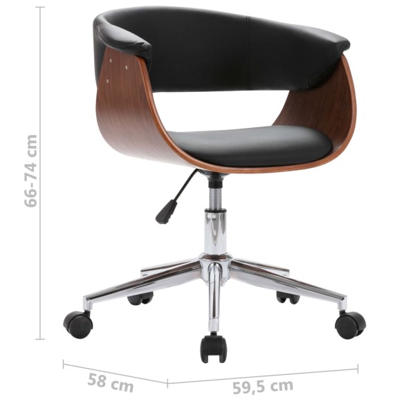 Silla de oficina giratoria madera curvada cuero sintético negro