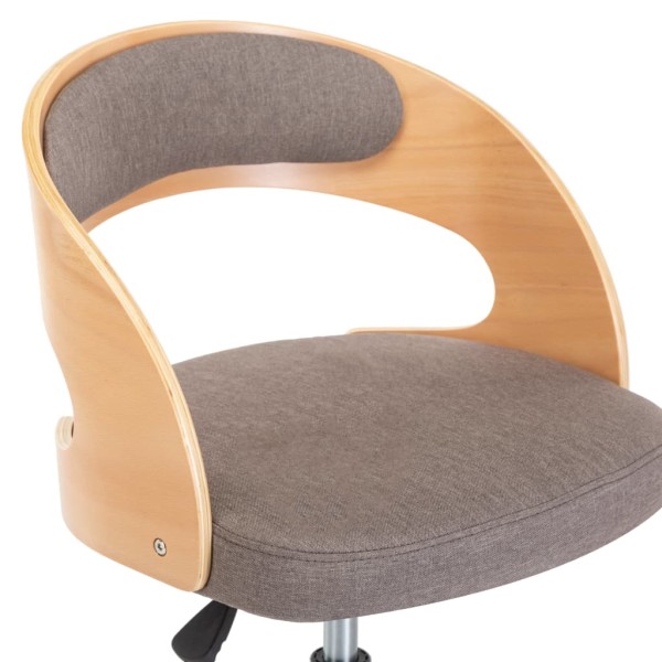 Silla de oficina giratoria de madera curvada y tela gris taupe