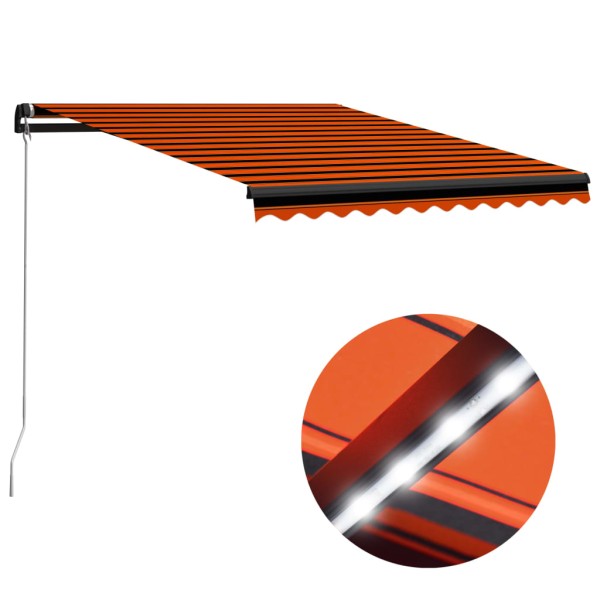 Toldo retráctil manual con LED naranja y marrón 300x250 cm