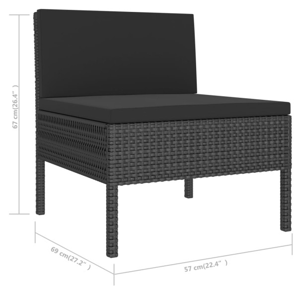 Set de muebles de jardín 6 pzas y cojines ratán sintético negro