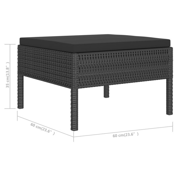 Set de muebles de jardín 6 pzas y cojines ratán sintético negro