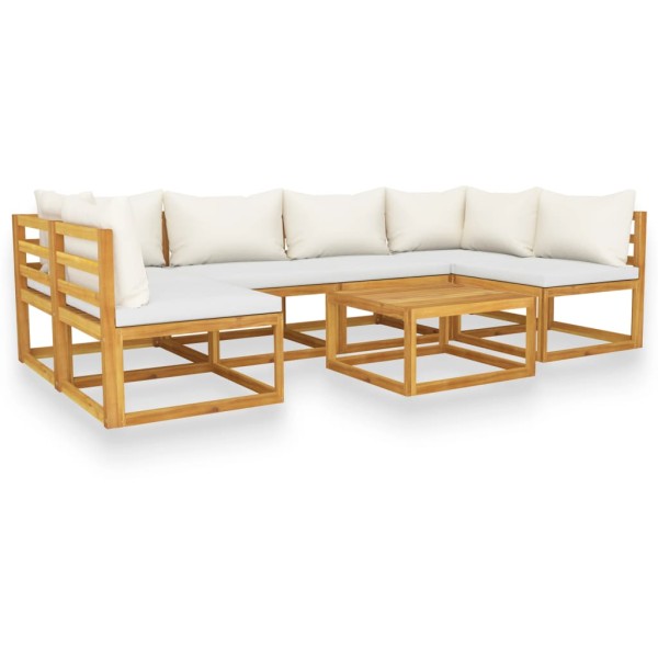 Muebles de jardín 7 pzas cojines crema madera maciza de acacia