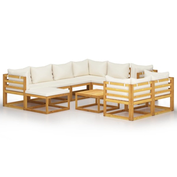 Muebles de jardín 10 pzas cojines crema madera maciza acacia