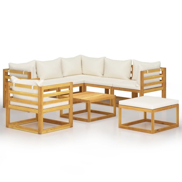 Muebles de jardín 8 pzas cojines crema madera maciza de acacia