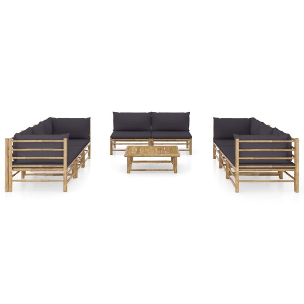 Set de muebles de jardín 9 piezas bambú y cojines gris oscuro