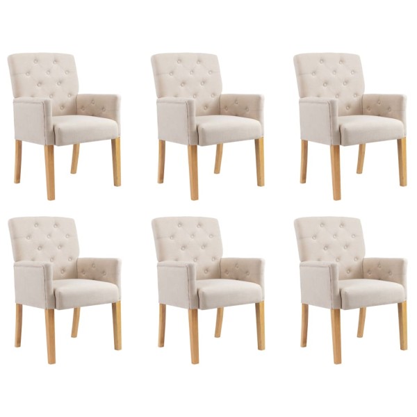 Sillas de comedor con reposabrazos 6 unidades de tela beige