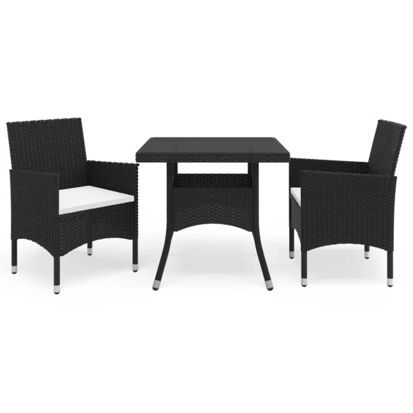 Muebles de jardín 3 piezas ratán sintético y vidrio negro