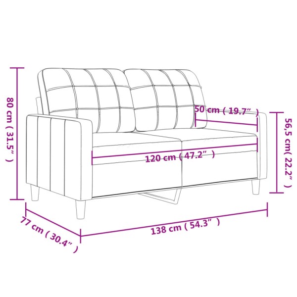 Sofá de 2 plazas de tela gris claro 120 cm