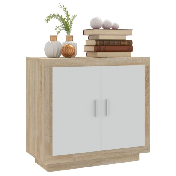 Aparador madera contrachapada blanco y roble Sonoma 80x40x75 cm