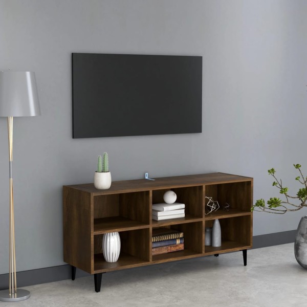 Mueble de TV con patas de metal marrón roble 103,5x30x50 cm