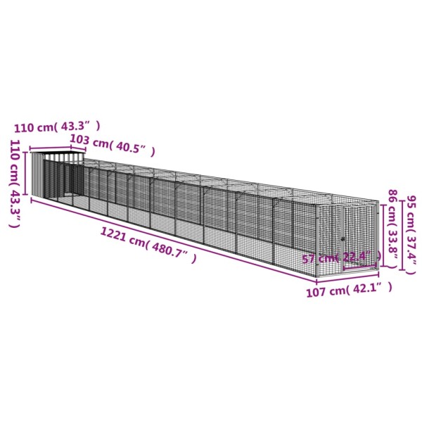 Caseta perro corral acero galvanizado gris claro 110x1221x110cm