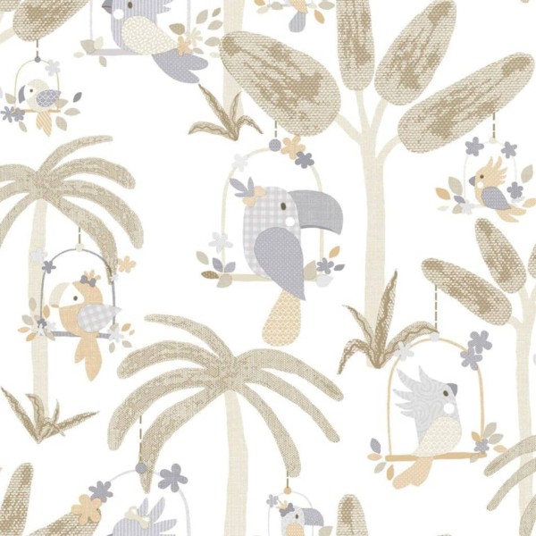 Noordwand Papel pintado Mondo baby Animals Birds Trees blanco y