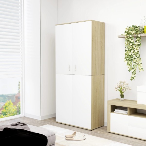 Mueble zapatero contrachapada blanco y roble 80x39x178 cm