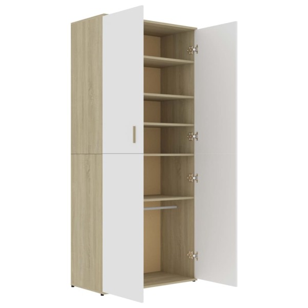 Mueble zapatero contrachapada blanco y roble 80x39x178 cm