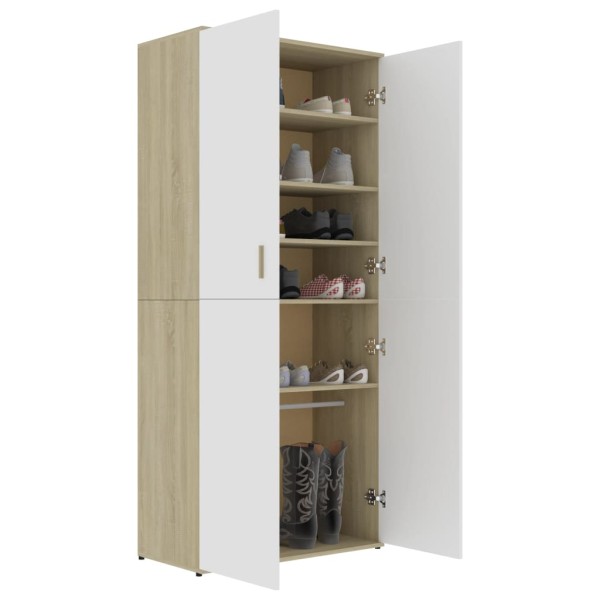 Mueble zapatero contrachapada blanco y roble 80x39x178 cm