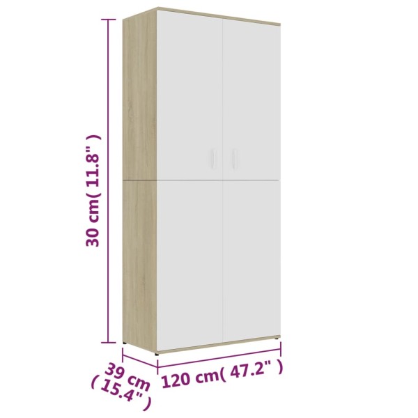 Mueble zapatero contrachapada blanco y roble 80x39x178 cm