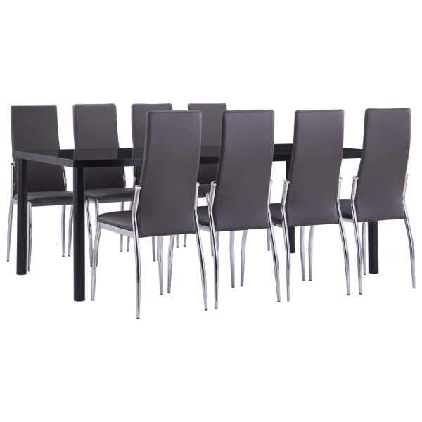 Juego de comedor 9 piezas cuero sintético gris