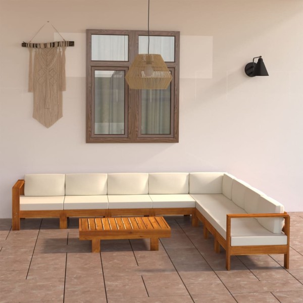 Muebles de jardín 9 pzas cojines blanco crema madera de acacia