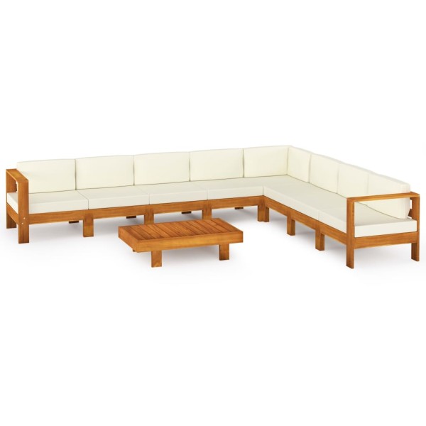 Muebles de jardín 9 pzas cojines blanco crema madera de acacia