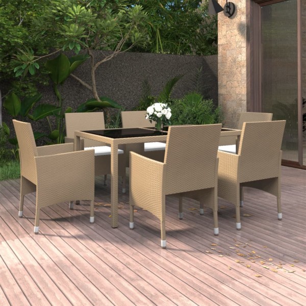 Set de comedor de jardín 7 pzas ratán sintético vidrio beige