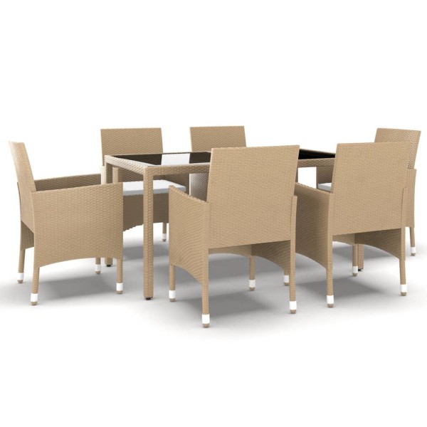 Set de comedor de jardín 7 pzas ratán sintético vidrio beige