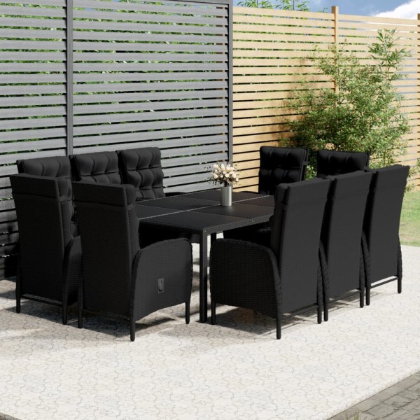 Set de comedor de jardín 11 piezas ratán sintético negro