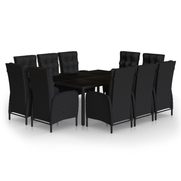 Set de comedor de jardín 11 piezas ratán sintético negro