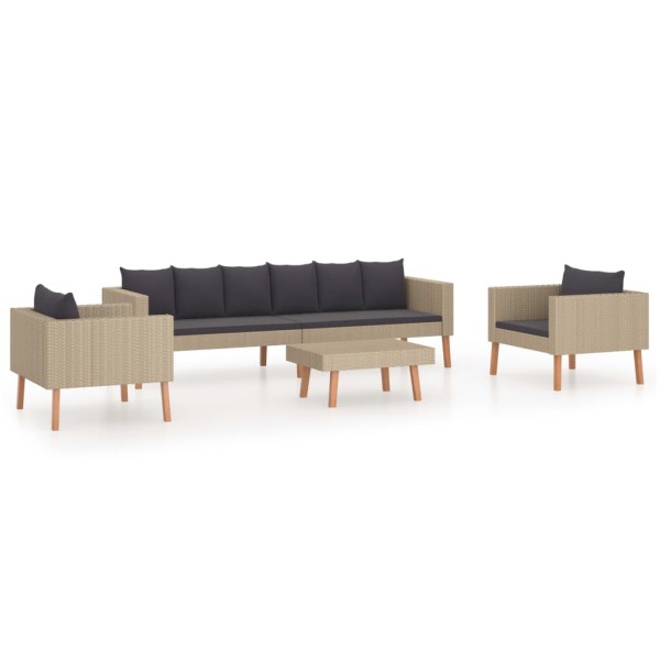 Set de muebles de jardín 4 pzas y cojines ratán sintético beige