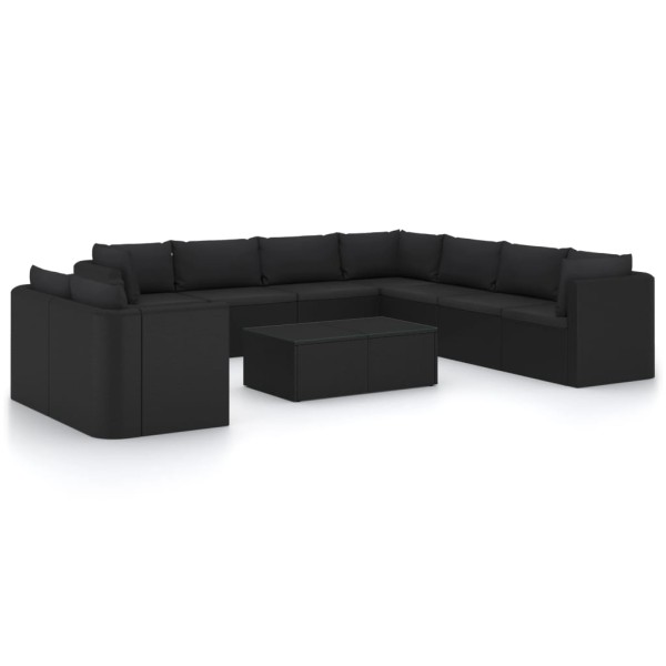 Set de muebles de jardín 11 pzas cojines ratán sintético negro