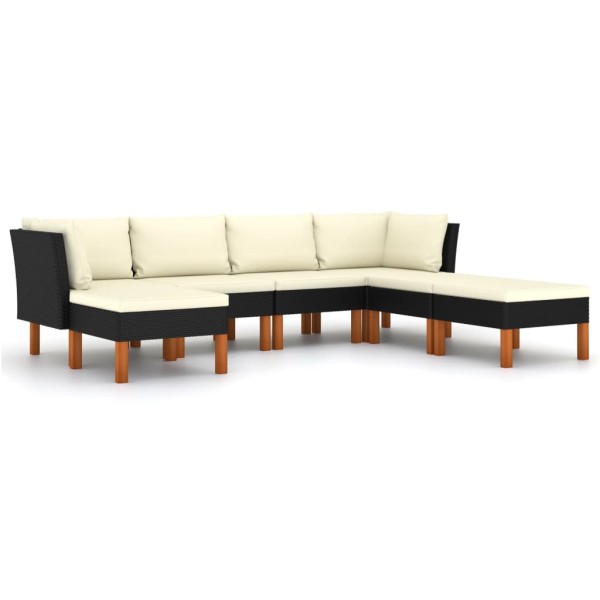 Set de muebles de jardín 7 pzas y cojines ratán sintético negro