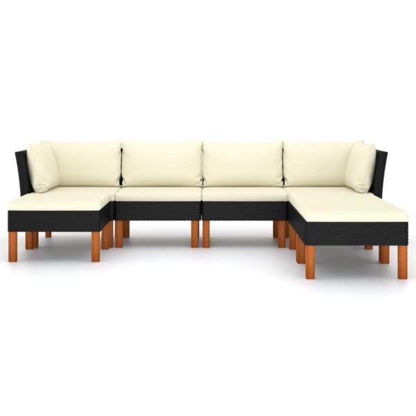 Set de muebles de jardín 7 pzas y cojines ratán sintético negro