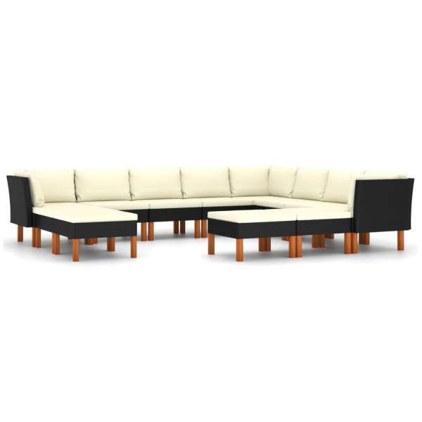 Set de muebles de jardín 12 pzas y cojines ratán sintético negro