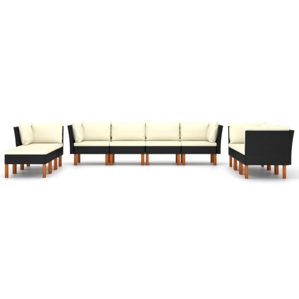 Set de muebles de jardín 10 pzas cojines ratán sintético negro