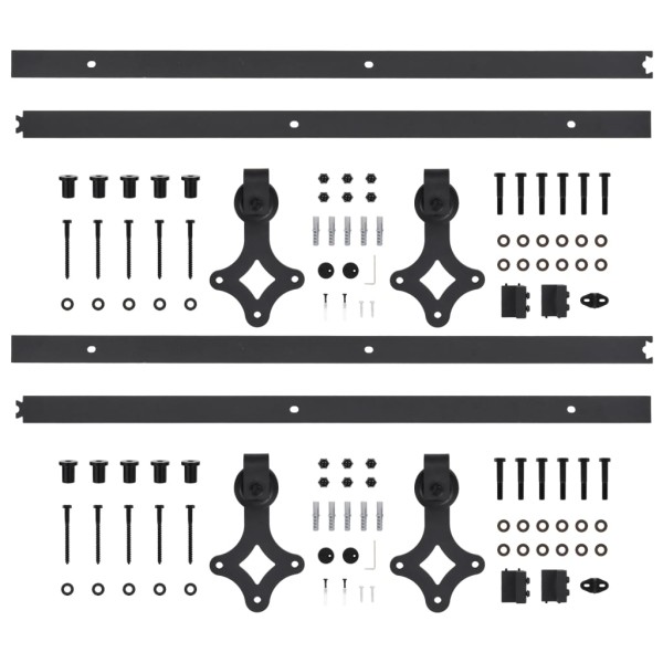 Kit de herrajes de puertas correderas acero negro 2 uds 200 cm